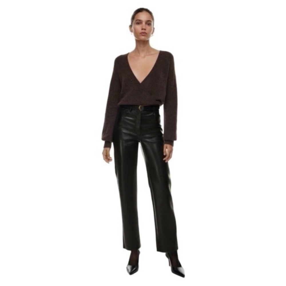 Aritzia Wilfred Black Faux Leather Straight Leg Women's Jeans